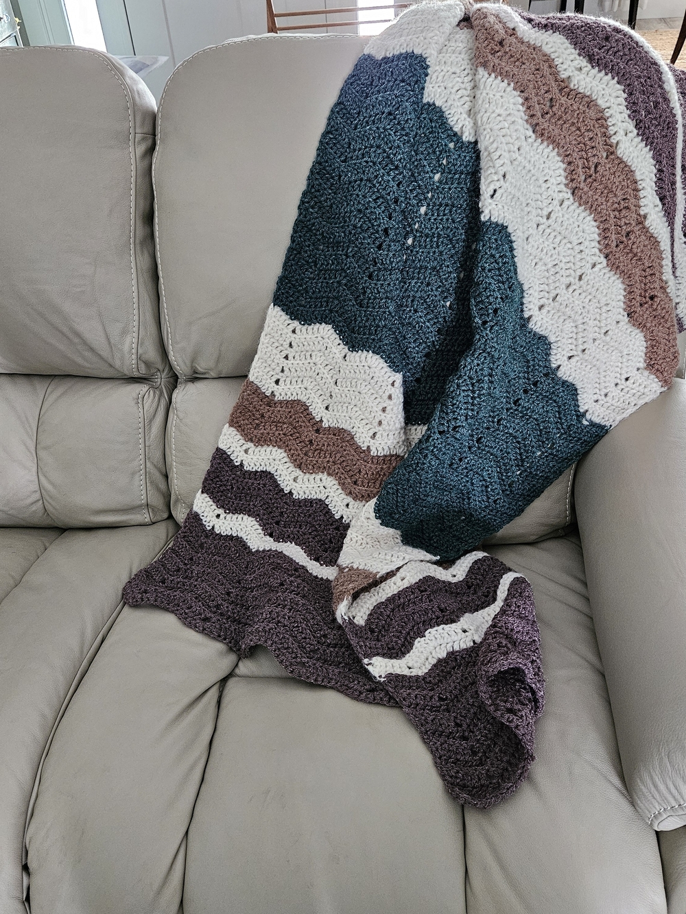 Vintage Handmade Crochet Ripple Afghan Throw Blanket Earth Tone Teal Plum Boho 3